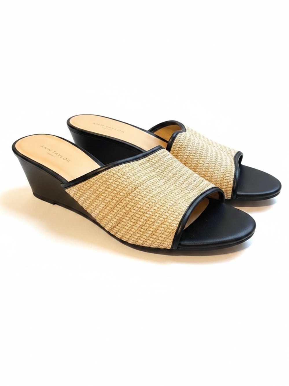 Ann Taylor Raffia Wedge Slide Sandals – Size 8.5
